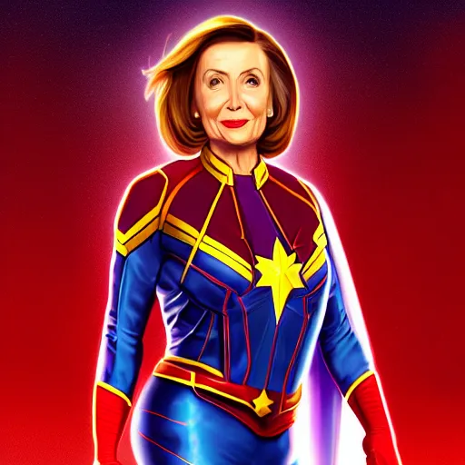 Prompt: Nancy Pelosi as Captain Marvel, digital art, cgsociety, artstation, trending, masterpiece