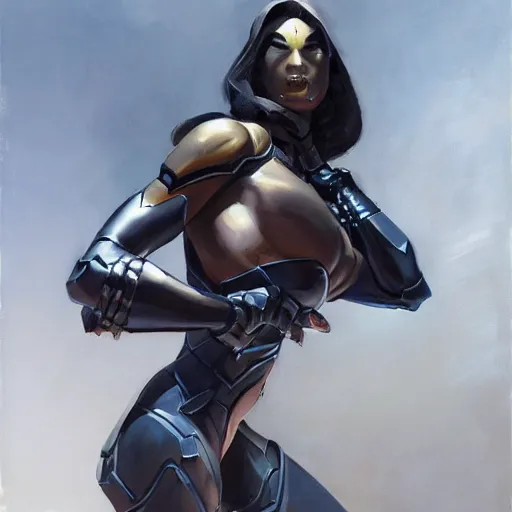 Image similar to greg manchess portrait painting of an armored dark female iron spiderman as overwatch character, medium shot, asymmetrical, profile picture, organic painting, sunny day, matte painting, bold shapes, hard edges, street art, trending on artstation, by huang guangjian, gil elvgren, ruan jia, greg rutkowski, gaston bussiere