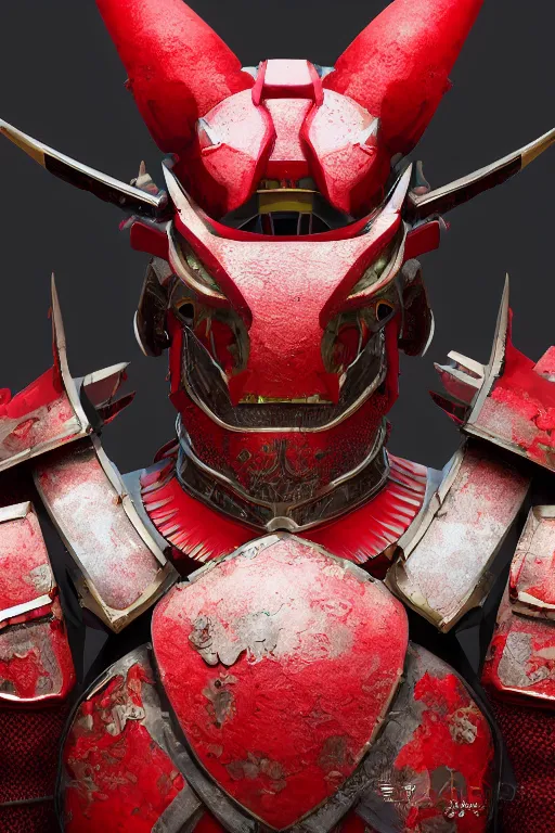 Image similar to high detail portrait of a mechanical dragon samurai in red japanese armor, full body, Concept Art, octane render, 8k, artstation