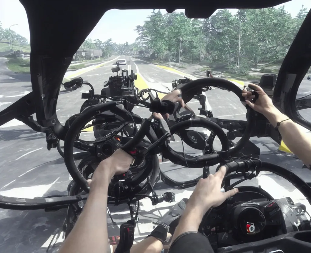 Image similar to first person point of view of driver simulator