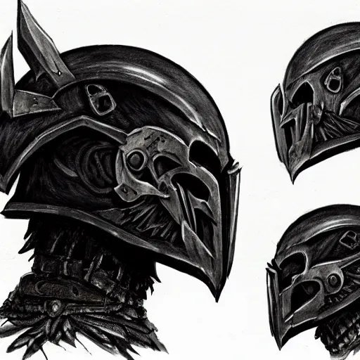 Image similar to crow skull knight helmet, headshot, side elevation, grimdark, fantasy, dark souls, concept art