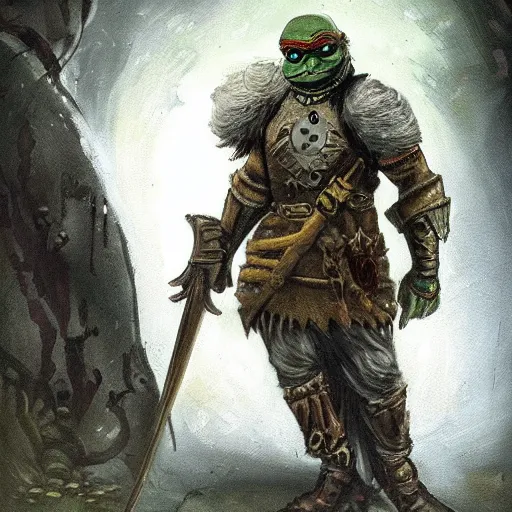 Image similar to pepe in War Hammer Epic fantasy art, cinematic asterpiece