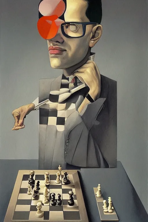 a painting of anish giri pondering over a chess board,, Stable Diffusion