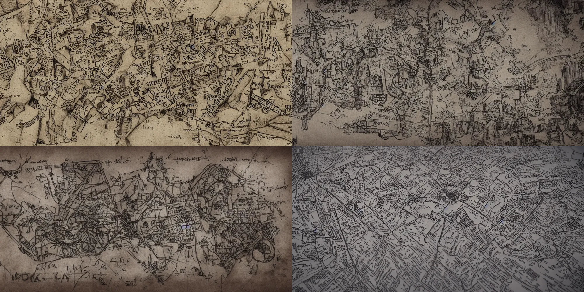 Prompt: hogwart's marauders map from harry potter movie, ink cartography on realistic ripped leather, octane render, 8 k