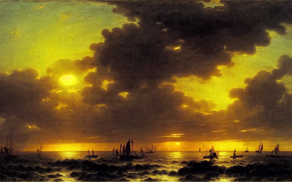 Prompt: a beautiful sunset view of a tropical seascape, magical, stunning, art by caspar david friedrich and asher brown durand and peder balke, intricate details, trending on artstationhq and wikiart