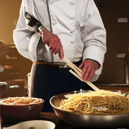 Image similar to walter white from breaking bad cooking spaghetti, 4 k, realistic, full body, full image, studio portrait