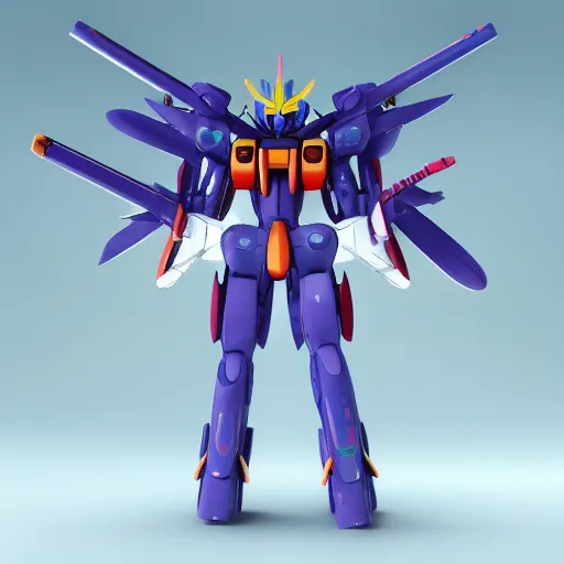 Image similar to realistic waterlilys shaped Gundam with sci-fi weapons and floral inlay, realistic, 8k resolution, digital art