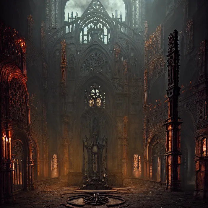 Image similar to steam necropolis, memento mori, gothic, neo - gothic, art nouveau, hyperdetailed copper patina medieval icon, stefan morrell, philippe druillet, ralph mcquarrie, concept art, steampunk, unreal engine, detailed intricate environment, octane render, moody atmospherics, volumetric lighting, ultrasharp, ominous, otherworldly