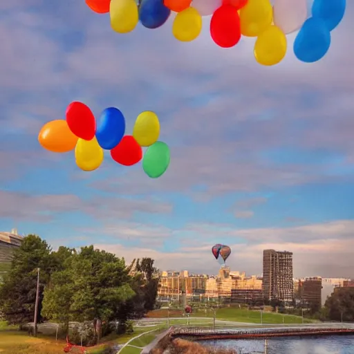 Image similar to a lot of birthday balloons with smiley faces floating in the clouds