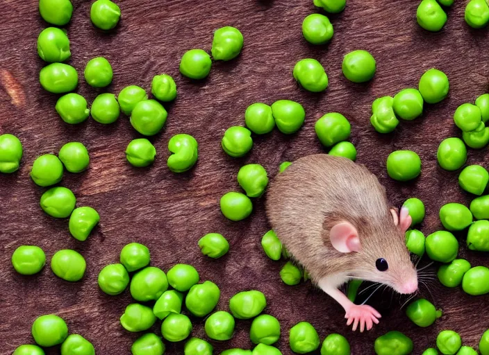 Image similar to a photograph of a cute mouse eating peas