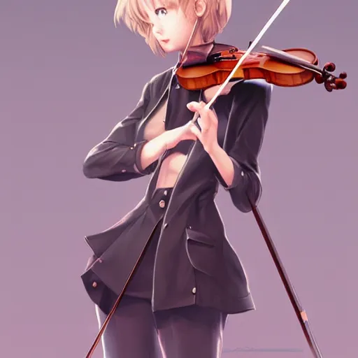 Image similar to Adorable girl, Luminescent eyes, playing the violin, highly detailed, by Range Murata, artgerm, digital illustration, beautiful, concept art, best of Artstation