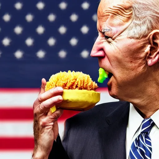 Image similar to joe biden eating a demon core, photography, realism, realistic, photorealism, photography, f 3. 5