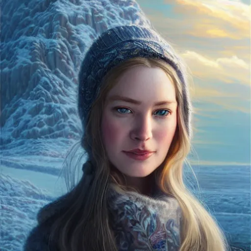 Prompt: portrait of a icelandic woman ( 3 5 ) from iceland in 2 0 2 1, an oil painting by ross tran and thomas kincade