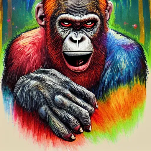 Image similar to an elderly ape monster in a retirement home, colorful, digital art, fantasy, magic, trending on artstation, ultra detailed, professional illustration by basil gogos