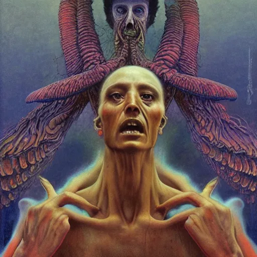 Image similar to an amazing masterpiece of art by gerald brom, Zdzisław Beksiński, ecstasy