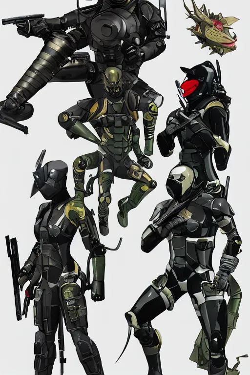 Image similar to robot ninja mask helmet metalgear solidsnake pose training suit swat heros chaykin howard and campion pascale and cooke darwyn and davis jack illustration character design concept the phantom pain cosplay sniper wolf