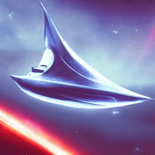 Prompt: https://www.wallpaperflare.com/static/746/532/42/digital-art-science-fiction-spaceship-red-wallpaper.jpg a manta ray shaped futuristic spaceship