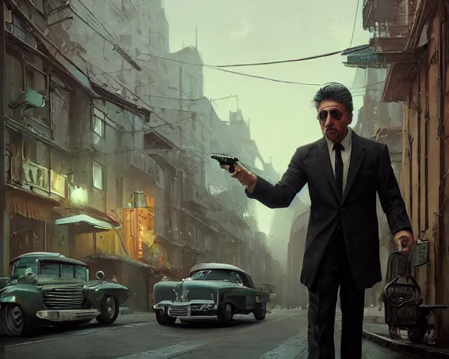 Prompt: highly detailed portrait of al pacino as vito scaletta, in mafia 2, stephen bliss, unreal engine, fantasy art by greg rutkowski, loish, rhads, ferdinand knab, makoto shinkai and lois van baarle, ilya kuvshinov, rossdraws, tom bagshaw, global illumination, radiant light, detailed and intricate environment