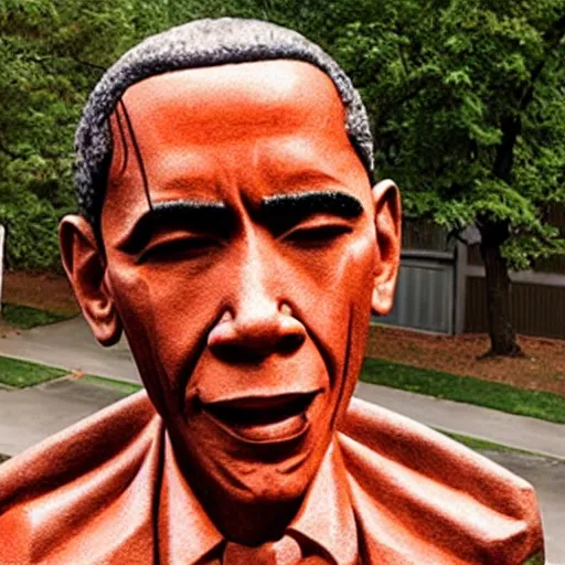 Image similar to disgusting terrifying sculpture of obama carved from bloody meat