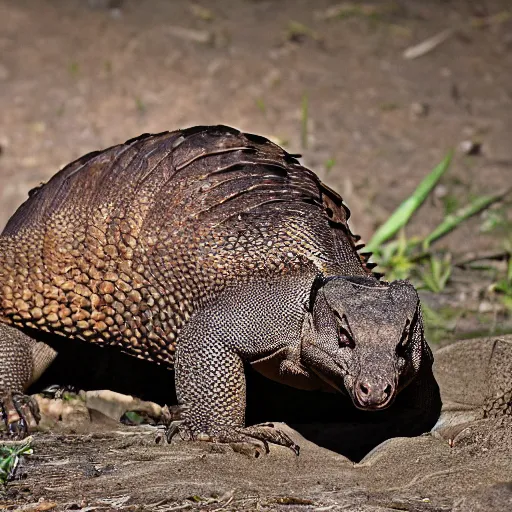 Image similar to a hybrid between a komodo-dragon and a pangolin, national geographic file-photo, photography