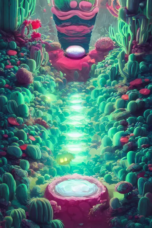 Image similar to roots cactus sushi cristal smurf ghost creature animal sushi cristal very big eye roots cactus elemental flush of force nature micro world fluo fishscale, behance hd by jesper ejsing, by rhads, makoto shinkai and lois van baarle, ilya kuvshinov, rossdraws radiating a glowing aura global illumination ray tracing hdr