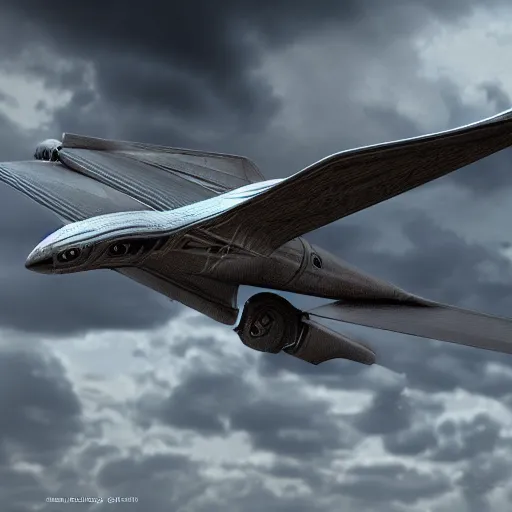 Image similar to flying falcon with cybernetic aerodynamic parts, close shot, storm sky, cinematic, render, digital art