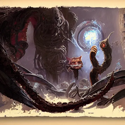 Image similar to a eldritch god of garfield the cat, evil, eldritch, lovecraftian, craig mullins