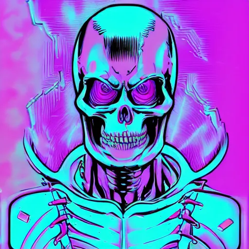 Prompt: skeletor cbum, portrait, vaporwave, synthwave, neon, vector graphics, cinematic, volumetric lighting, f 8 aperture, cinematic eastman 5 3 8 4 film