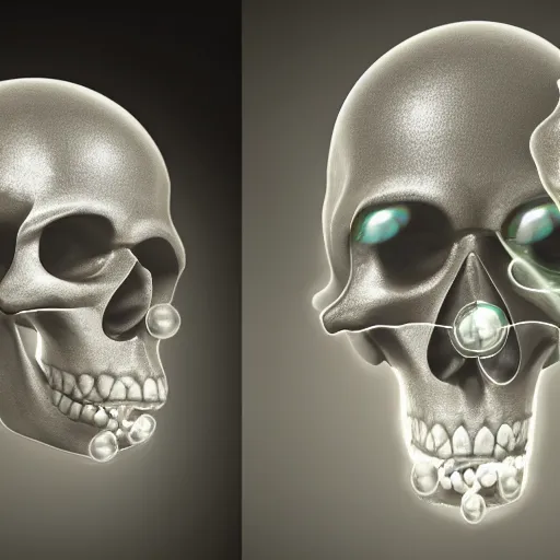 Image similar to 3 d render, surreal, unreal engine, skull made of bubbles, digital art, radiant light,