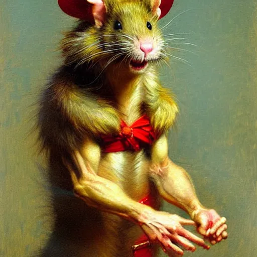 Image similar to a portrait of a furry rat splinter wearing a red kimono, hairy, furry body, furry arms, feet, tail. highly detailed painting by gaston bussiere, craig mullins, j. c. leyendecker, furry