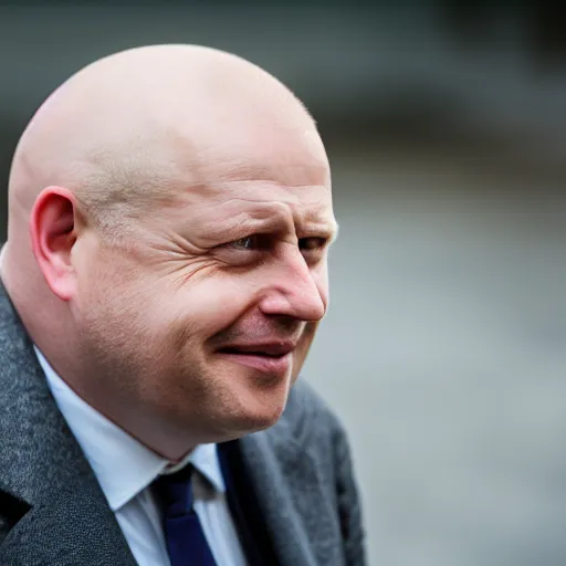 Prompt: A realistic photo of a bald Boris Johnson, bald, bald, bald, m.zuiko 75mm, f 1.8, 1/400, RAW, unedited, 8K, high quality,