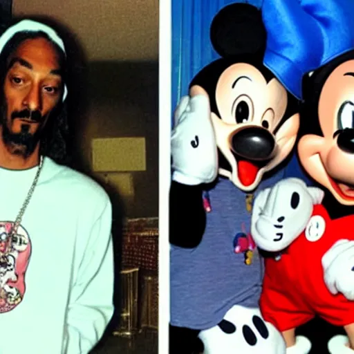 Prompt: snoop dogg smoking weed with mickey mouse