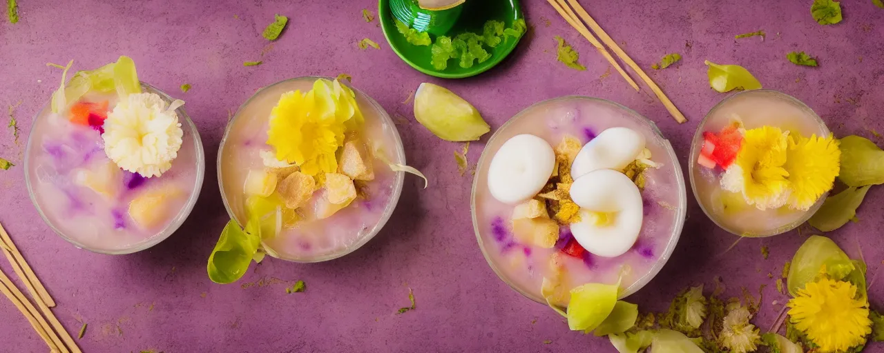 Image similar to halo - halo from kuya j's, depth of field, food photography, isometric, delicious, wide shot, studio, bokeh, gmaster, cooking, food, kodak, sony, canon