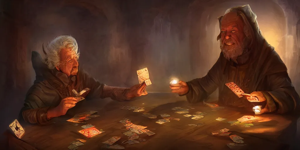 Image similar to wizard shuffling cards, cards, fantasy, digital art, soft lighting, concept art, 8 k