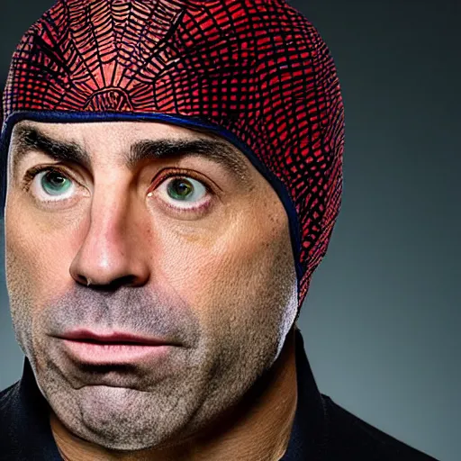 Image similar to joe rogan doing a podcast with spider - man, intricate, elegant, highly detailed, smooth, sharp focus, 4 k, 8 k uhd, realistic, great detail