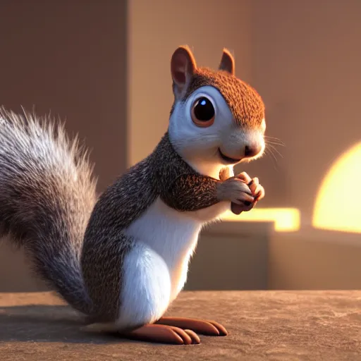 Image similar to pixar character, squirrel, 3d, octane render, character portrait