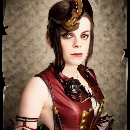 Prompt: portrait of emily hampshire in steampunk cosplay