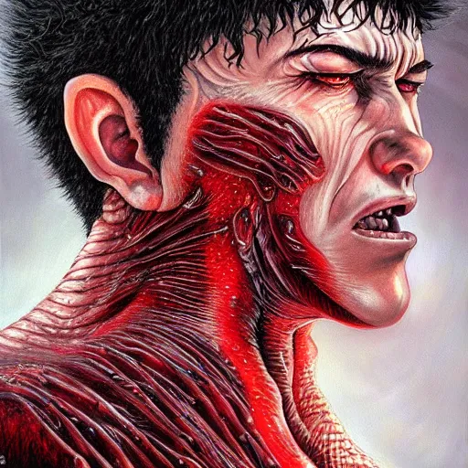 Image similar to Hyper-realistic paintings of Guts From Berserk by Mike Dargas