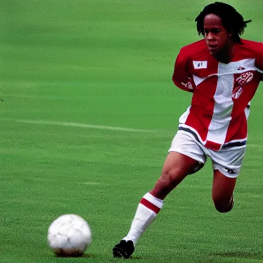Prompt: photograph, Ronaldinho playing for AFC Ajax Amserdam