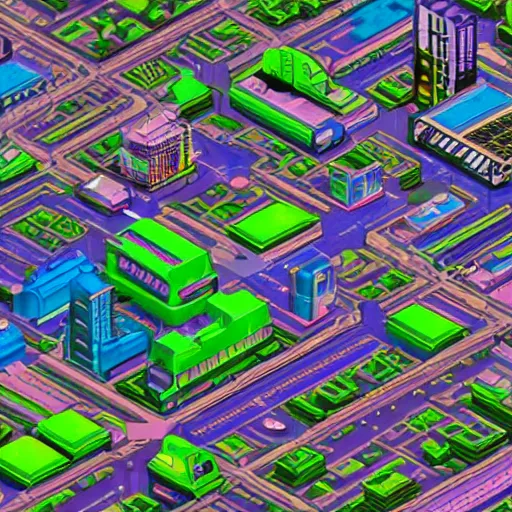 Prompt: isometric view of a cyberpunk city, 5 0 mm lens