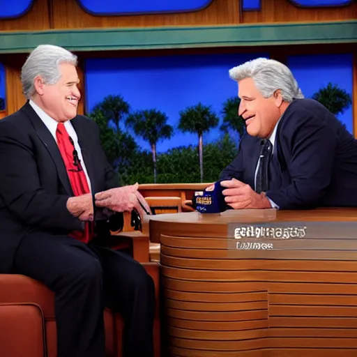 Prompt: Jim Davis on the Tonight Show with Jay Leno, 4k photo