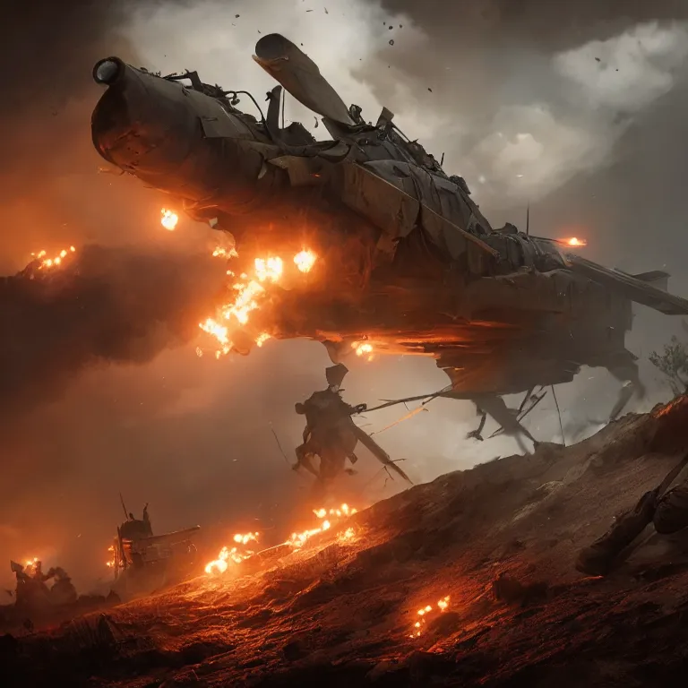 Prompt: concept art from the game battlefield 1, trending on artstation, extremely detailed, cinematic lighting, cinematic angles, 8k, gritty