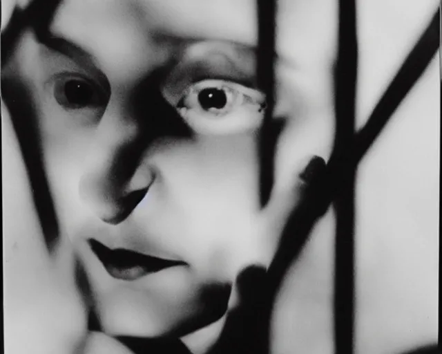 Image similar to movie still, transgressive art, germaine krull, a black and white photo of a woman's face