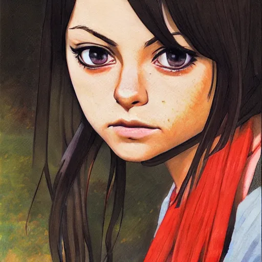 Image similar to anime mila kunis by by Hasui Kawase by Richard Schmid