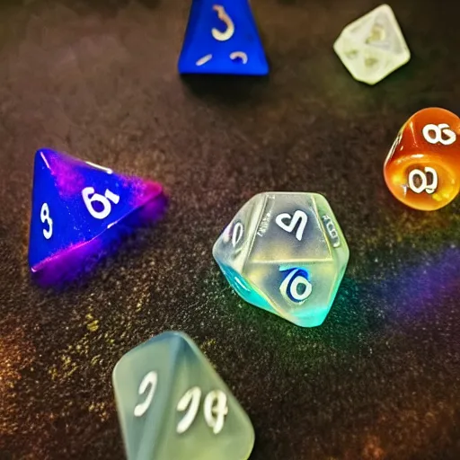 Image similar to dungeon and dragons dice with glowing runes, realistic photography, high detailed