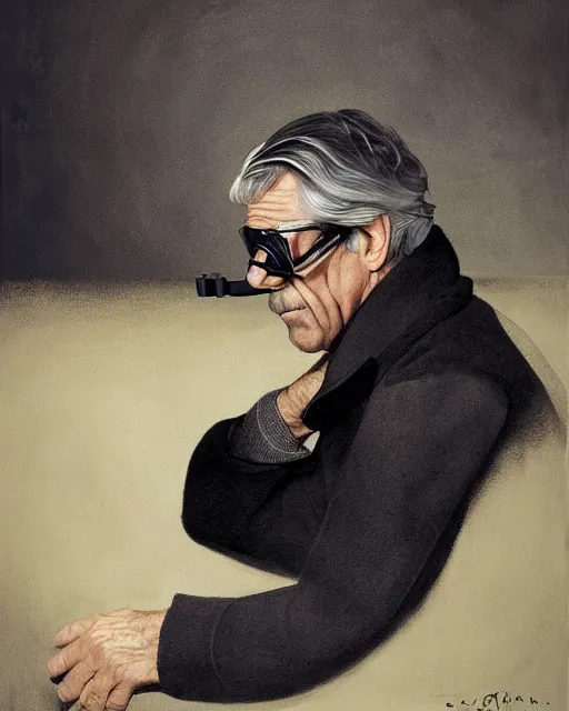 Prompt: Portrait Sam Elliott wearing safety goggles and black coat by charlie bowater elina brotherus greg rutkowski Dan Witz paul klee jamie wyeth victo ngai