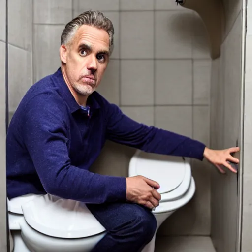 Prompt: jordan peterson hiding inside of a toilet bowl