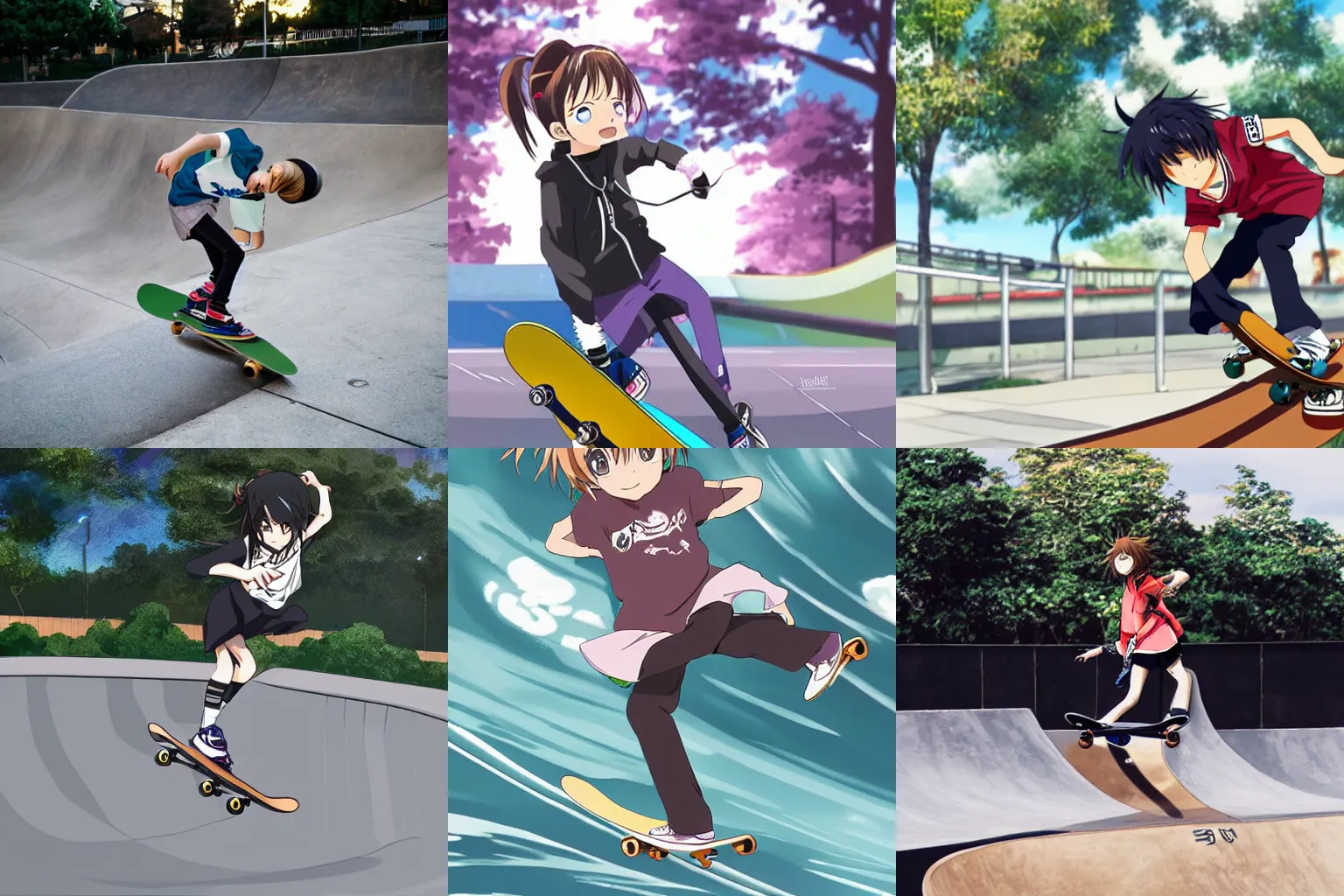 anime key visual of a little boy riding a skateboard