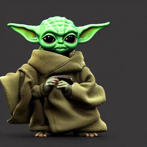 Prompt: baby yoda holding a large black box, award winning, trending on artstation, unreal engine