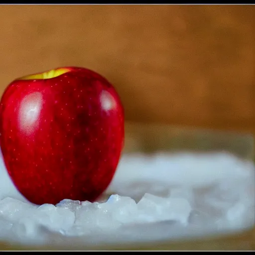 Prompt: an apple on ice fire